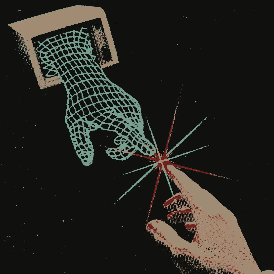 Human hand and AI hand reaching toward each other